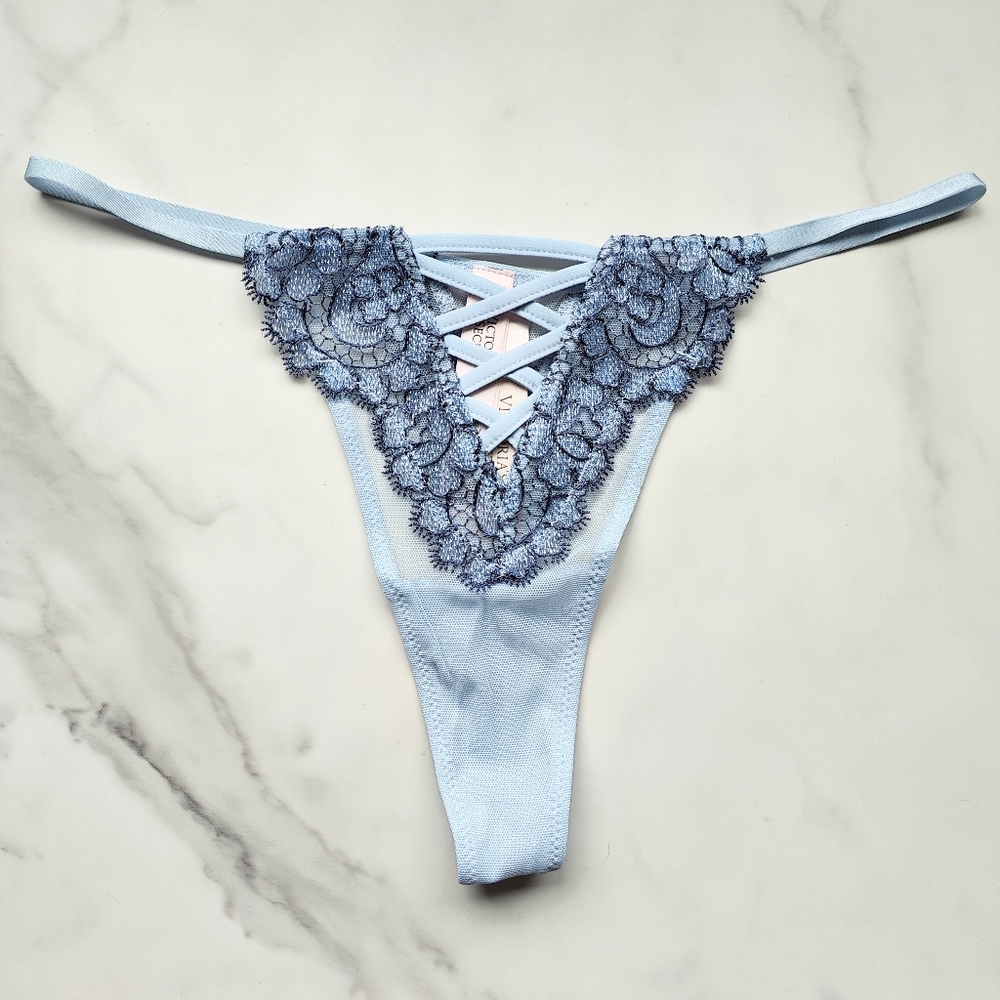 NWT VICTORIA'S SECRET DREAM ANGELS BOHO FLORAL EMBROIDERY THONG PANTY IN FADED D